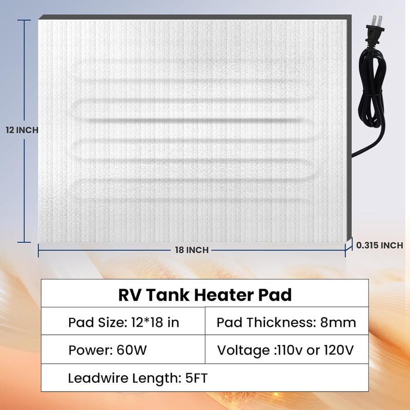 Tsolzdadi 2 Pack RV Tank Heater Pad 120V, Fits Up to 50 Gallons Fresh Water, 12" x 18" Holding Tank Heating Pad with Automatic Thermostat Control for Camper/Trailer/Marine/Motorhome - Image 5